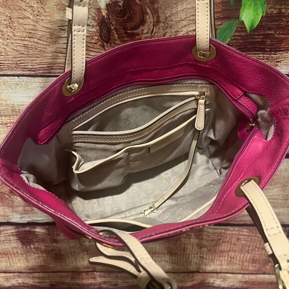 Michael Kors Bedford Top Zip Pocket Tote Handbag Pink Pebbled Leather 12x10 - Picture 3 of 3